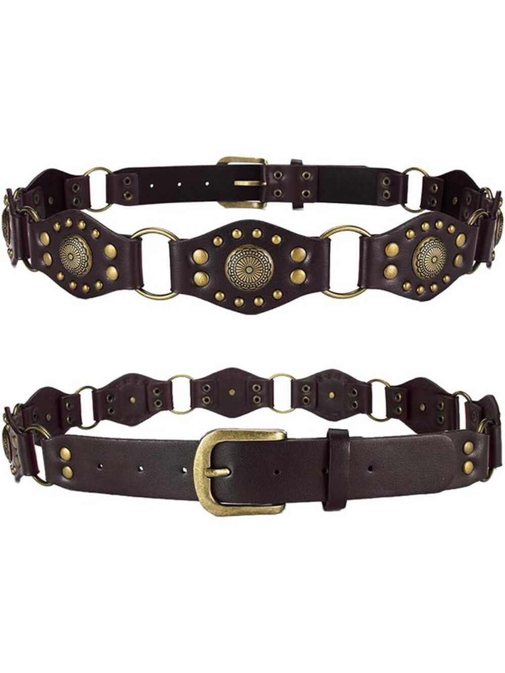 Boho Vintage Western Leather Concho Belt - Brown & Black Cowgirl Style Accessory